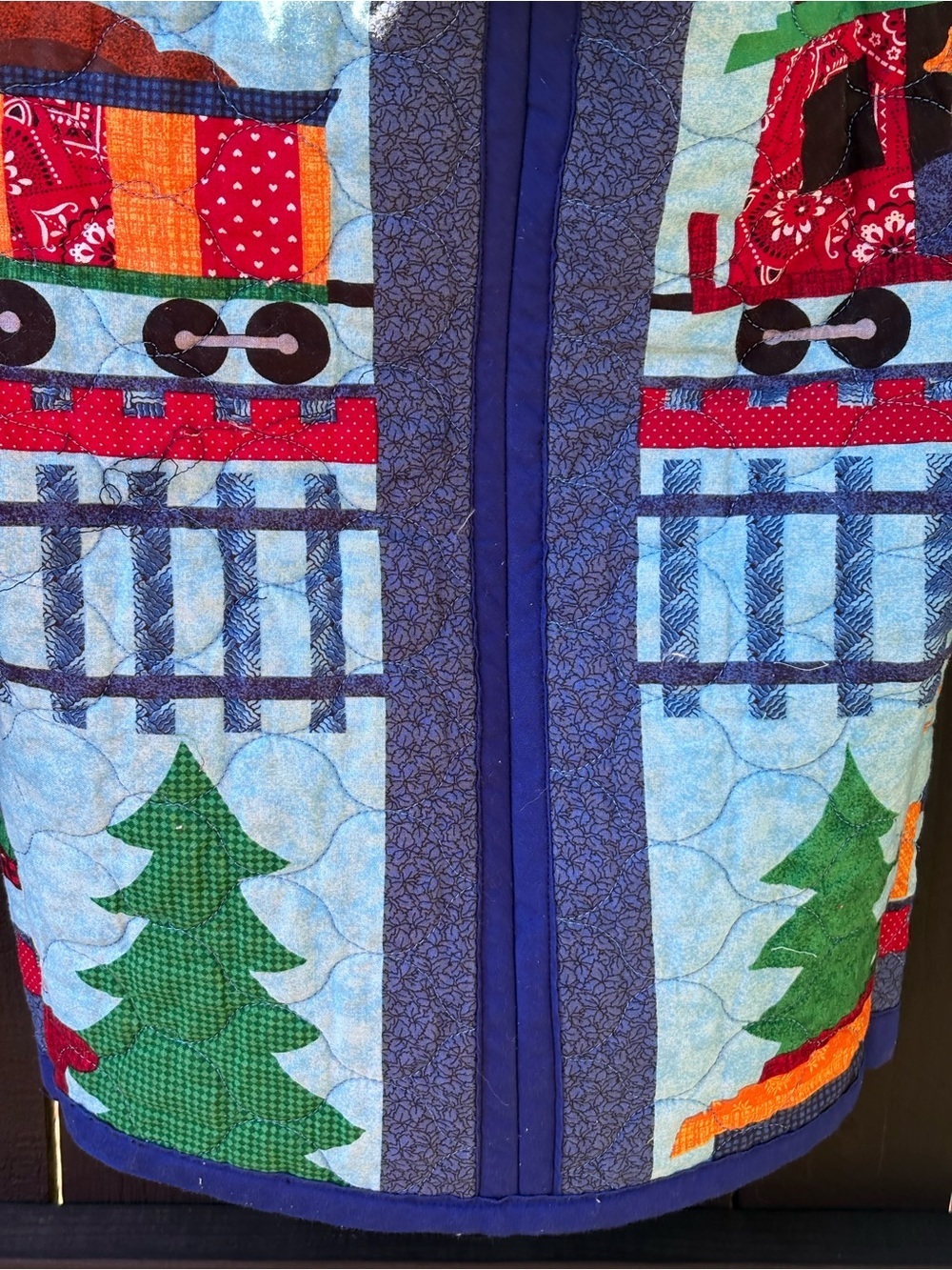 2T/3T kids  Quilted Train Print Jacket - Blue - Picture 5 of 6